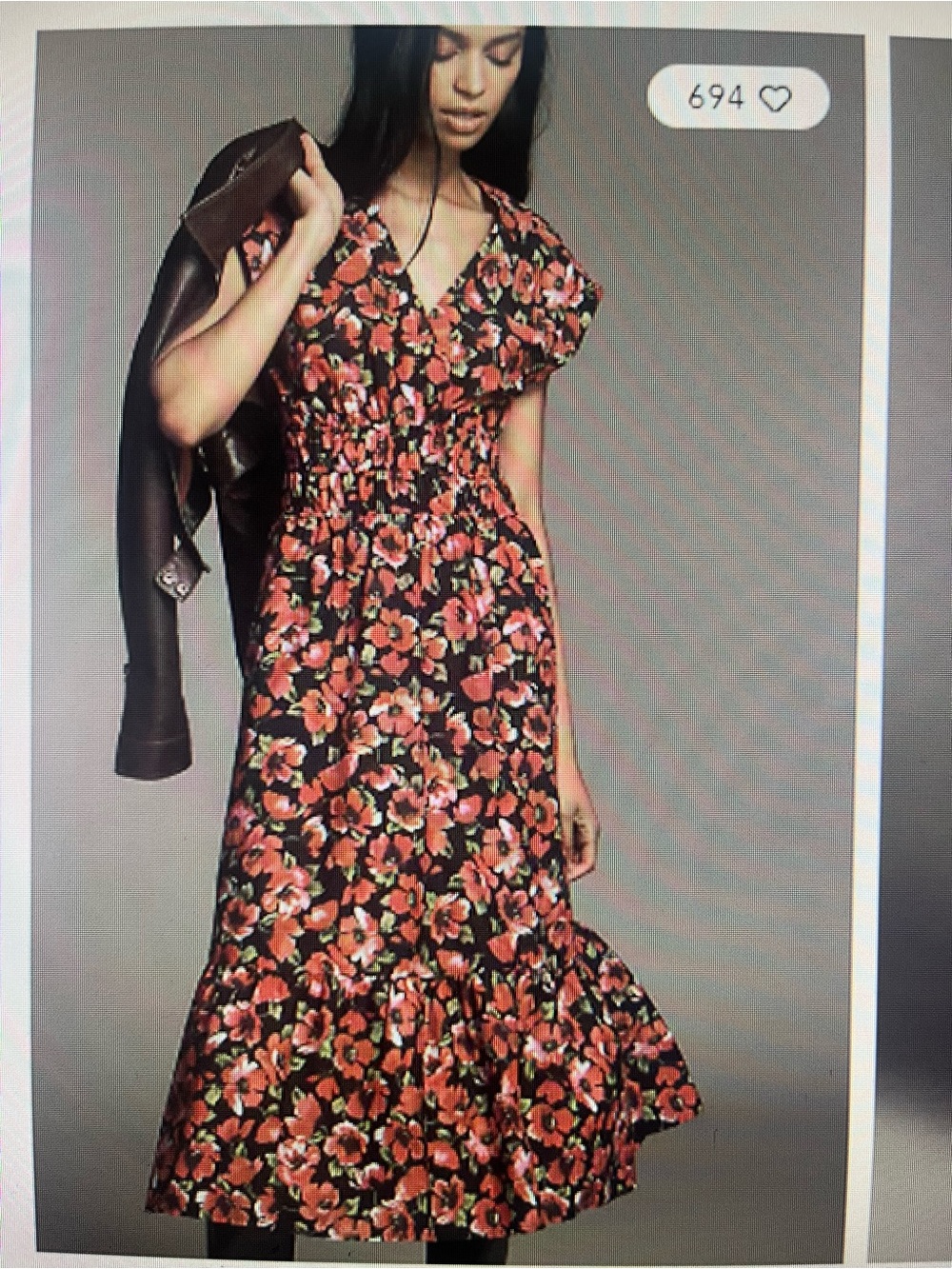 Anthropologie XLP Black Midi Dress with Red & Pink Floral Print